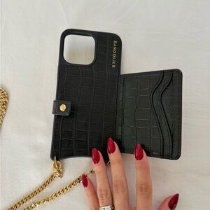 Bandolier Black iPhone 15 ProMax Case with Gold Chain